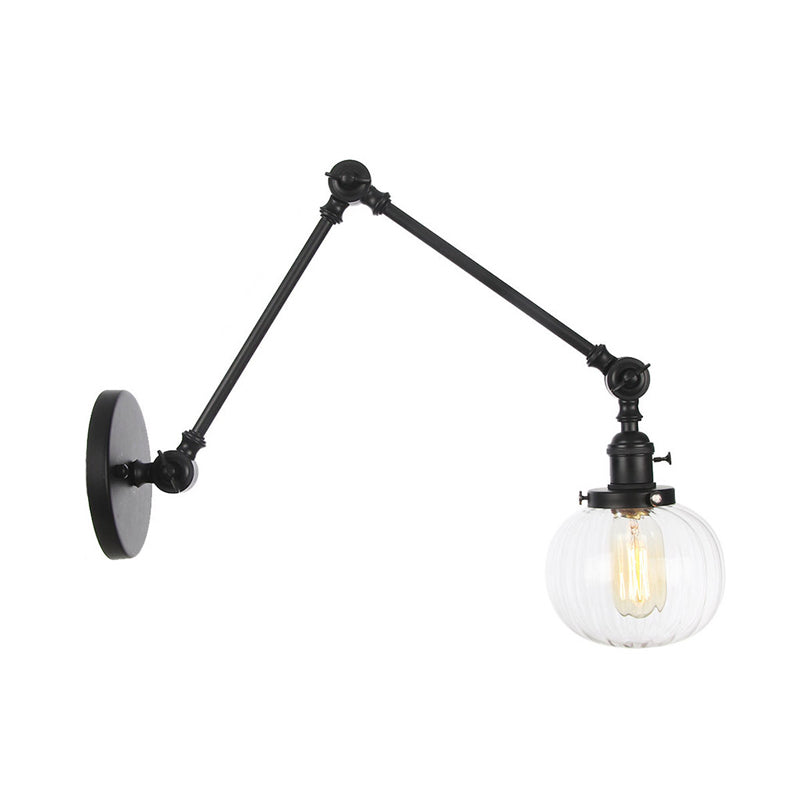 Avtoit | Globe Clear/Amber Glass Wall Mounted Lighting Vintage 1 Light Indoor Sconces in Brass/Chrome/Black with Adjustable Arm, 8"+8"/8"+8"+8" L