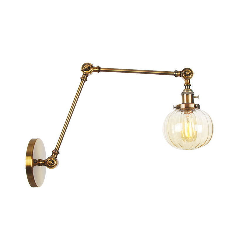 Avtoit | Globe Clear/Amber Glass Wall Mounted Lighting Vintage 1 Light Indoor Sconces in Brass/Chrome/Black with Adjustable Arm, 8"+8"/8"+8"+8" L