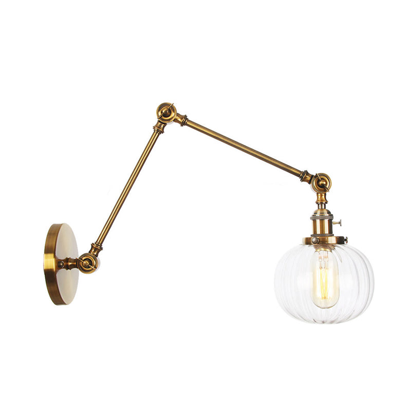 Avtoit | Globe Clear/Amber Glass Wall Mounted Lighting Vintage 1 Light Indoor Sconces in Brass/Chrome/Black with Adjustable Arm, 8"+8"/8"+8"+8" L