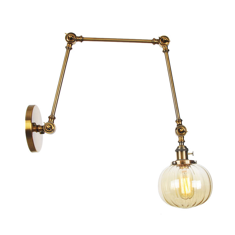 Avtoit | Globe Clear/Amber Glass Wall Mounted Lighting Vintage 1 Light Indoor Sconces in Brass/Chrome/Black with Adjustable Arm, 8"+8"/8"+8"+8" L