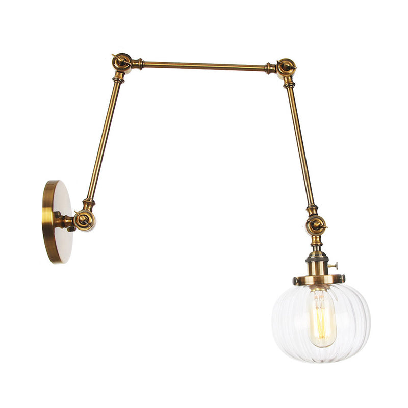 Avtoit | Globe Clear/Amber Glass Wall Mounted Lighting Vintage 1 Light Indoor Sconces in Brass/Chrome/Black with Adjustable Arm, 8"+8"/8"+8"+8" L
