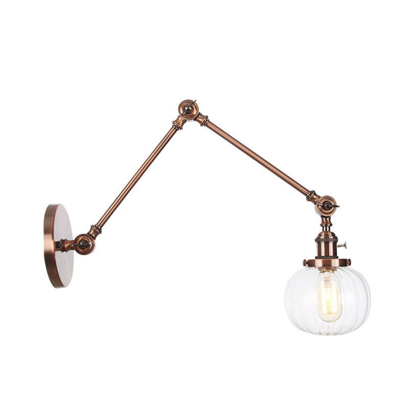 Avtoit | Globe Clear/Amber Glass Wall Mounted Lighting Vintage 1 Light Indoor Sconces in Brass/Chrome/Black with Adjustable Arm, 8"+8"/8"+8"+8" L