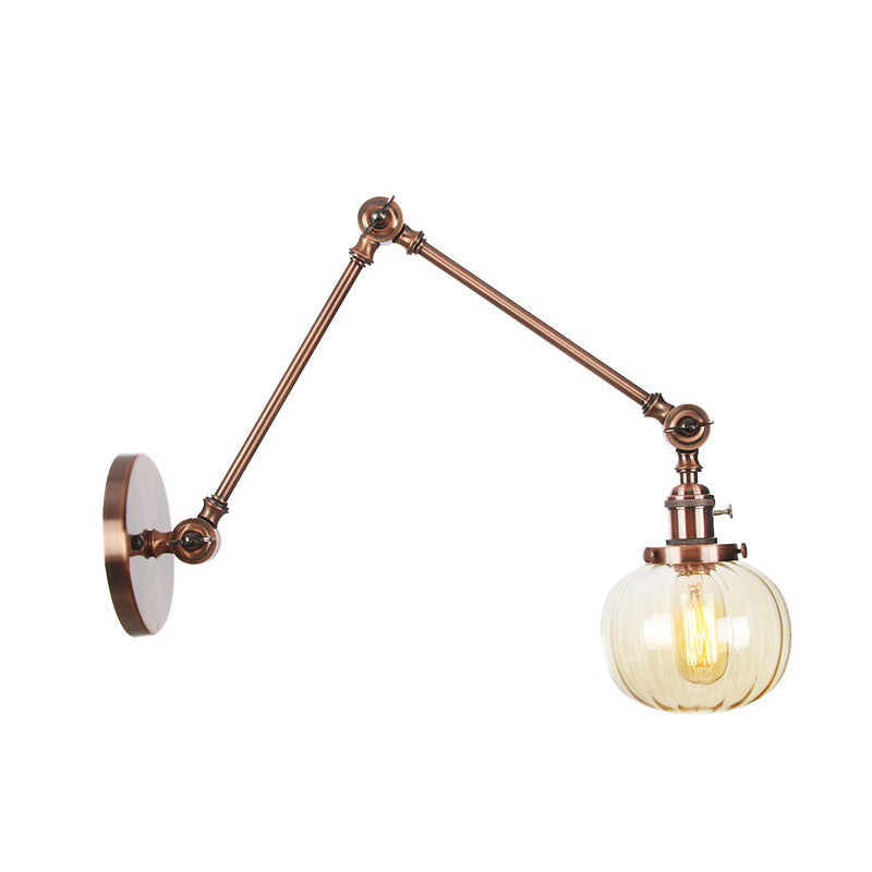 Avtoit | Globe Clear/Amber Glass Wall Mounted Lighting Vintage 1 Light Indoor Sconces in Brass/Chrome/Black with Adjustable Arm, 8"+8"/8"+8"+8" L