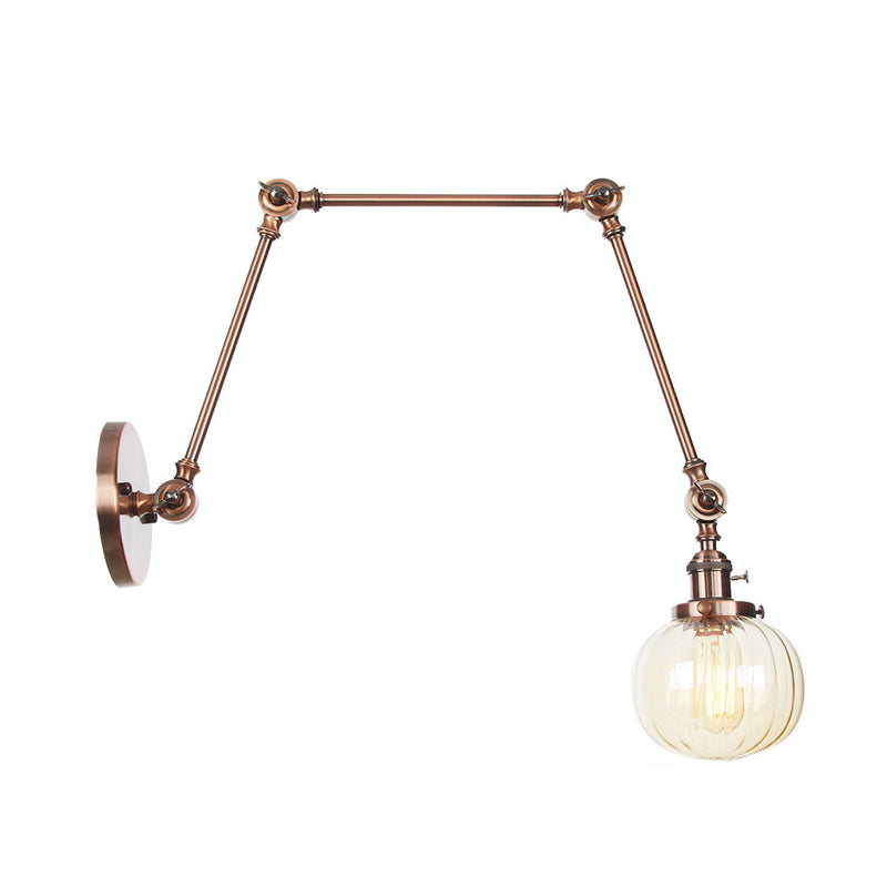 Avtoit | Globe Clear/Amber Glass Wall Mounted Lighting Vintage 1 Light Indoor Sconces in Brass/Chrome/Black with Adjustable Arm, 8"+8"/8"+8"+8" L