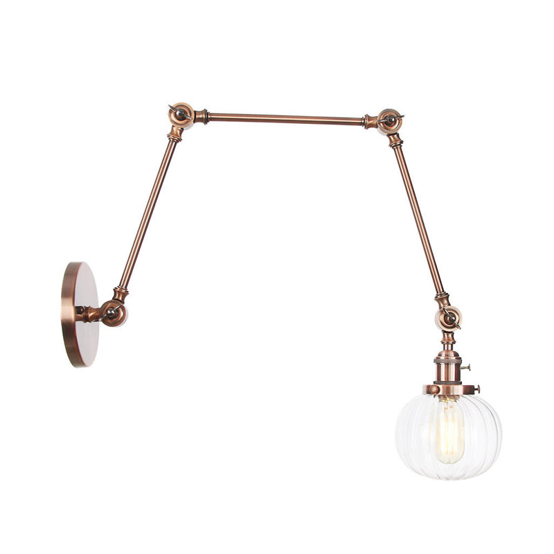 Avtoit | Globe Clear/Amber Glass Wall Mounted Lighting Vintage 1 Light Indoor Sconces in Brass/Chrome/Black with Adjustable Arm, 8"+8"/8"+8"+8" L