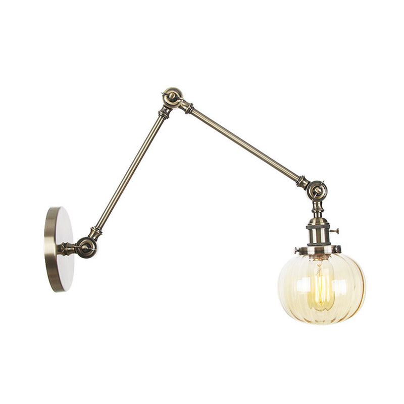 Avtoit | Globe Clear/Amber Glass Wall Mounted Lighting Vintage 1 Light Indoor Sconces in Brass/Chrome/Black with Adjustable Arm, 8"+8"/8"+8"+8" L