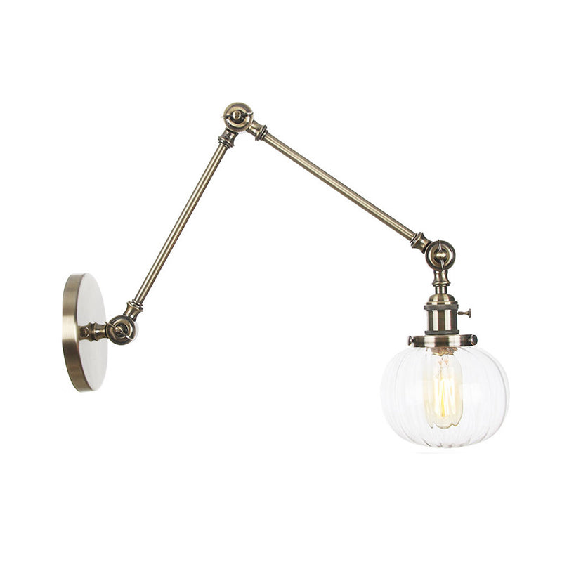 Avtoit | Globe Clear/Amber Glass Wall Mounted Lighting Vintage 1 Light Indoor Sconces in Brass/Chrome/Black with Adjustable Arm, 8"+8"/8"+8"+8" L