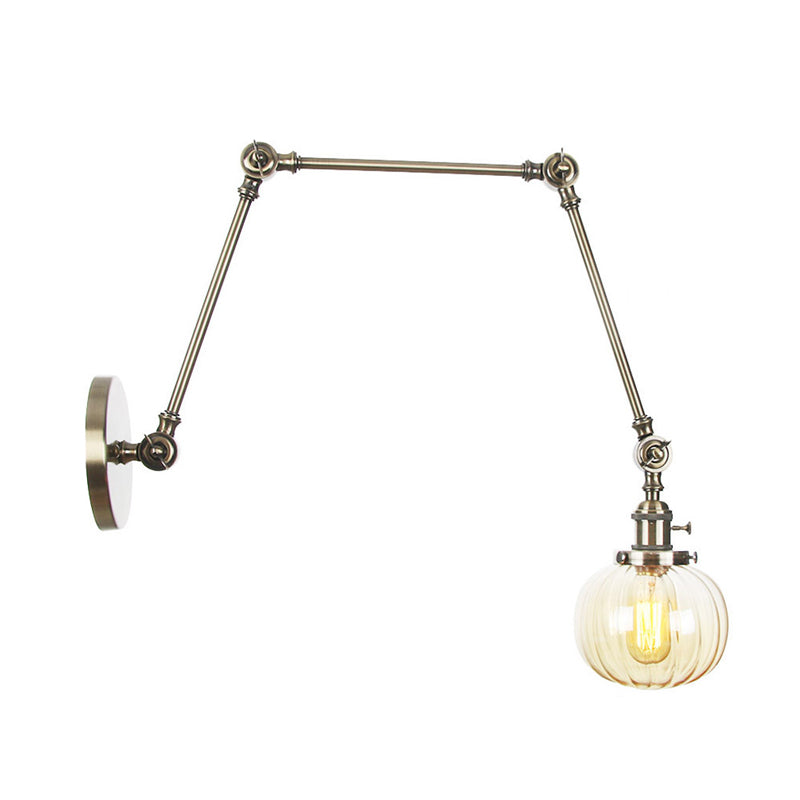Avtoit | Globe Clear/Amber Glass Wall Mounted Lighting Vintage 1 Light Indoor Sconces in Brass/Chrome/Black with Adjustable Arm, 8"+8"/8"+8"+8" L