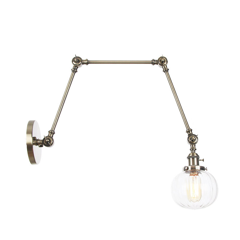 Avtoit | Globe Clear/Amber Glass Wall Mounted Lighting Vintage 1 Light Indoor Sconces in Brass/Chrome/Black with Adjustable Arm, 8"+8"/8"+8"+8" L