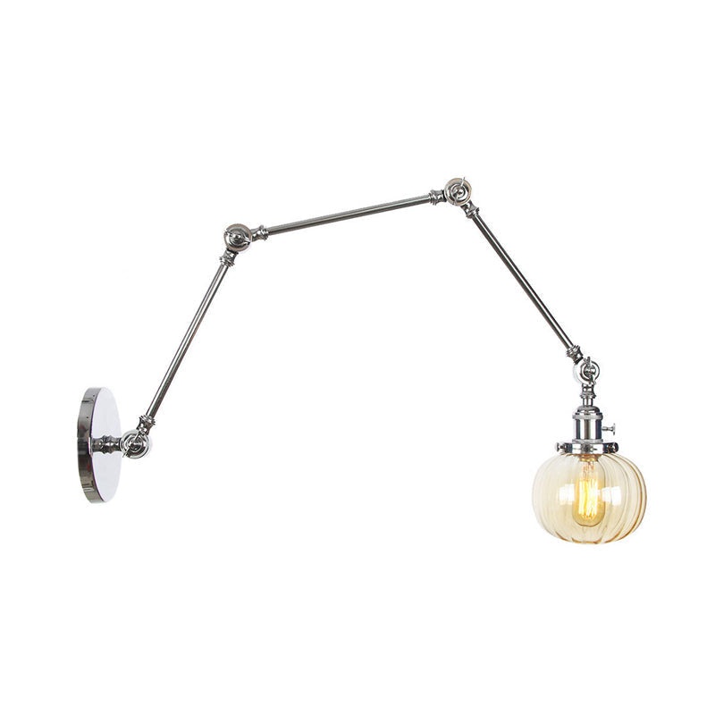 Avtoit | Globe Clear/Amber Glass Wall Mounted Lighting Vintage 1 Light Indoor Sconces in Brass/Chrome/Black with Adjustable Arm, 8"+8"/8"+8"+8" L