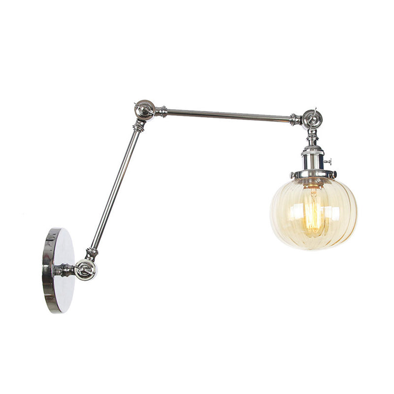 Avtoit | Globe Clear/Amber Glass Wall Mounted Lighting Vintage 1 Light Indoor Sconces in Brass/Chrome/Black with Adjustable Arm, 8"+8"/8"+8"+8" L