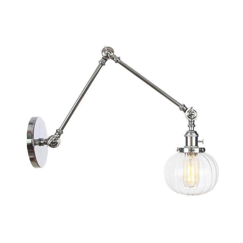 Avtoit | Globe Clear/Amber Glass Wall Mounted Lighting Vintage 1 Light Indoor Sconces in Brass/Chrome/Black with Adjustable Arm, 8"+8"/8"+8"+8" L