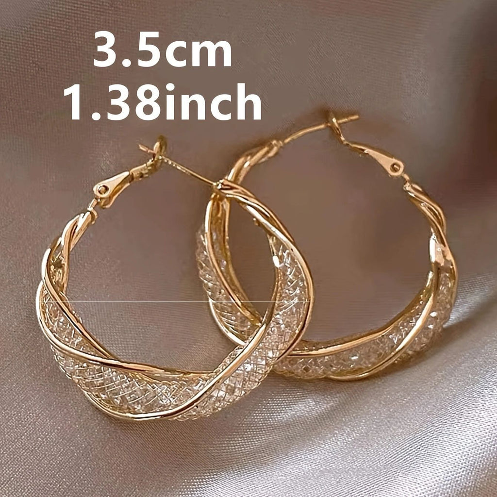 Avtoit | Elegant Gold Colored Twisted Hoop Earrings with Mesh Pattern