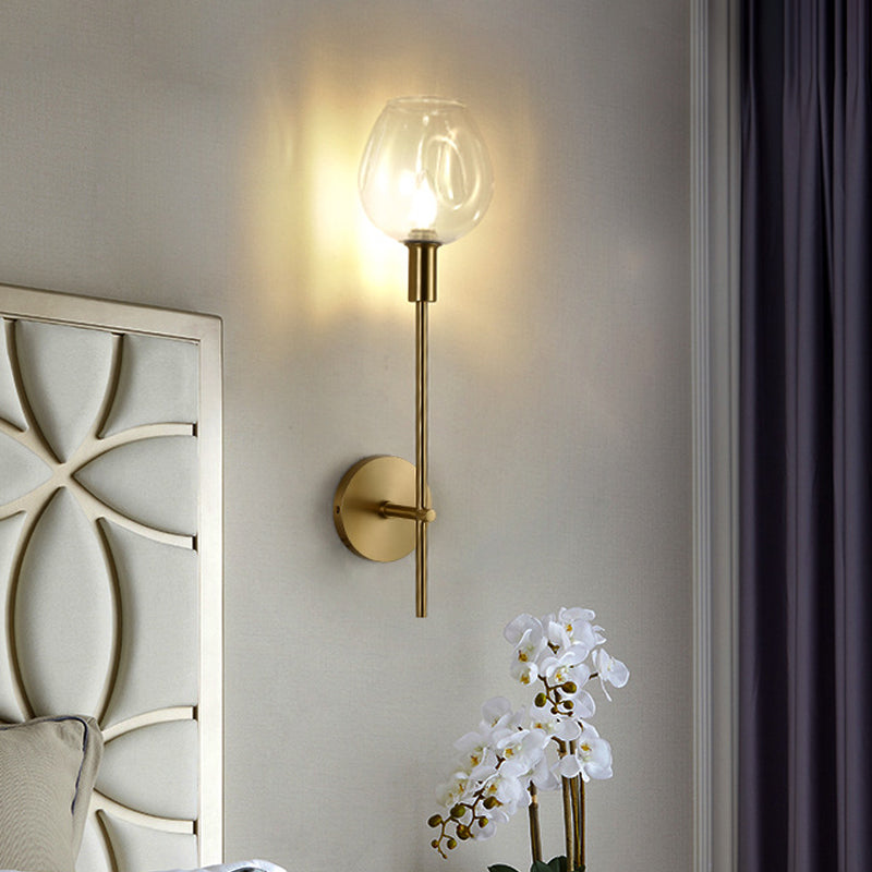 Avtoit | Clear Glass Cup Wall Light Modern 1 Head Wall Mounted Lamp in Gold with Metal Pencil Arm