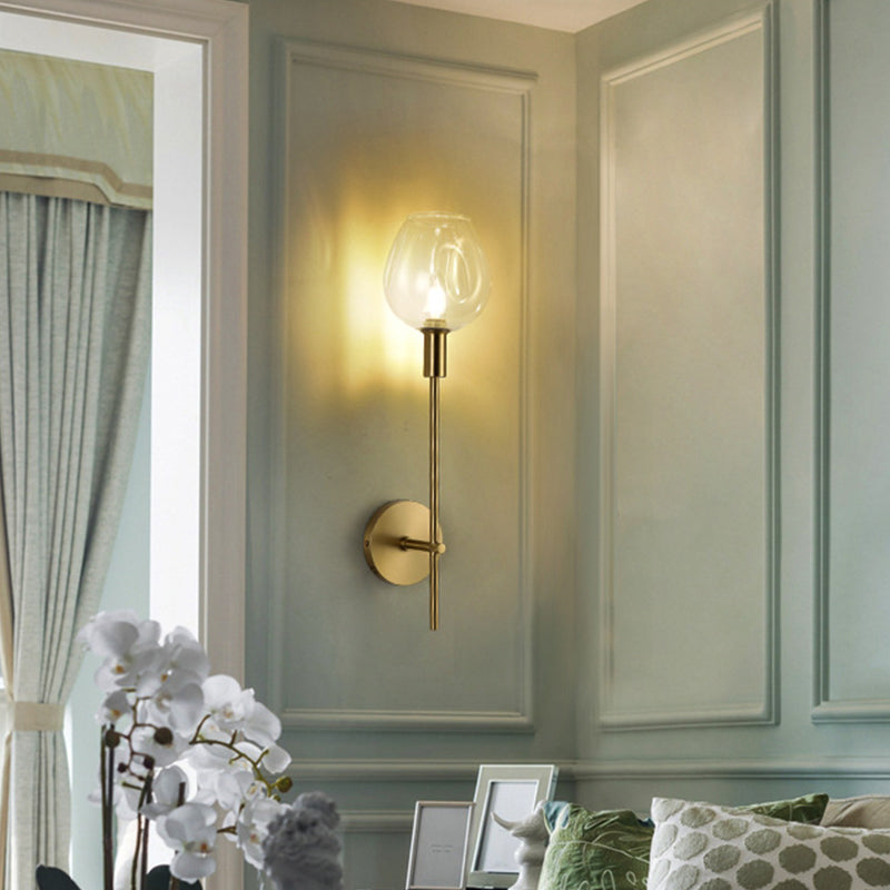 Avtoit | Clear Glass Cup Wall Light Modern 1 Head Wall Mounted Lamp in Gold with Metal Pencil Arm