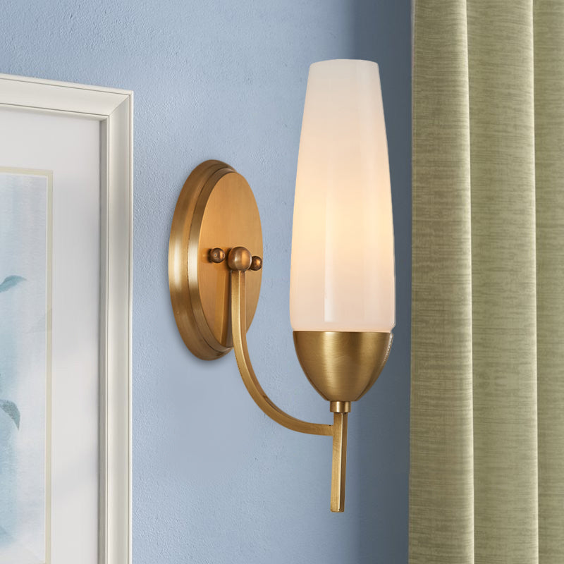 Avtoit | Contemporary 1-Light Wall Lamp Brass Cone Sconce Lamp with Opaque Glass Shade