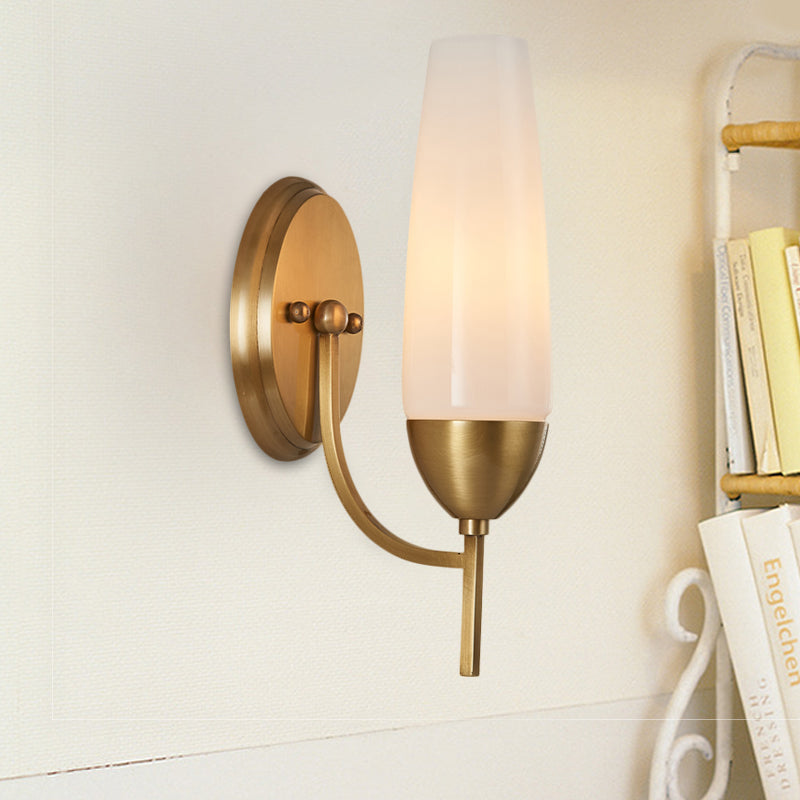Avtoit | Contemporary 1-Light Wall Lamp Brass Cone Sconce Lamp with Opaque Glass Shade