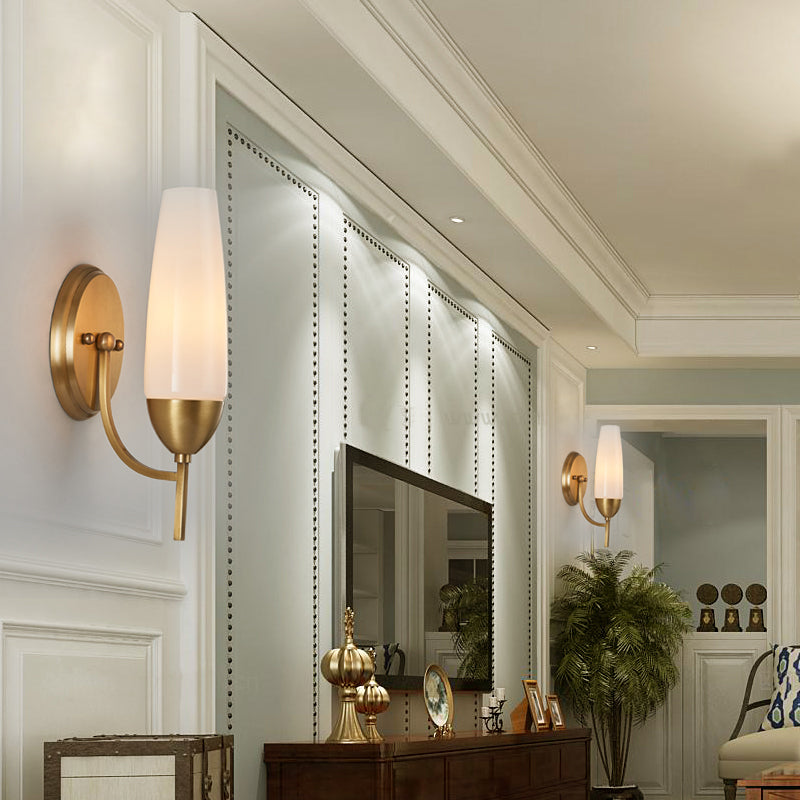 Avtoit | Contemporary 1-Light Wall Lamp Brass Cone Sconce Lamp with Opaque Glass Shade