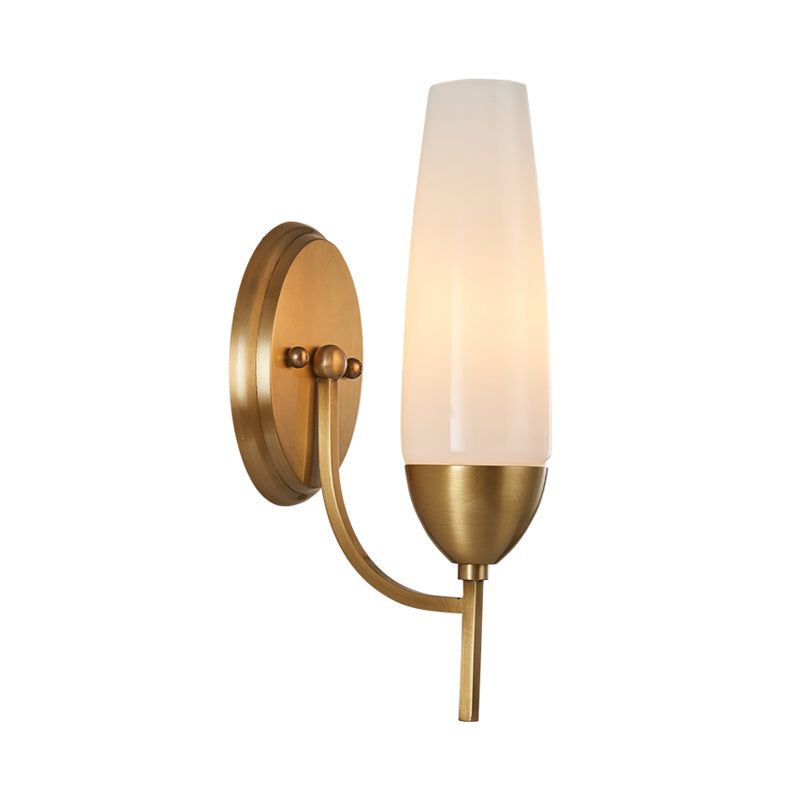 Avtoit | Contemporary 1-Light Wall Lamp Brass Cone Sconce Lamp with Opaque Glass Shade