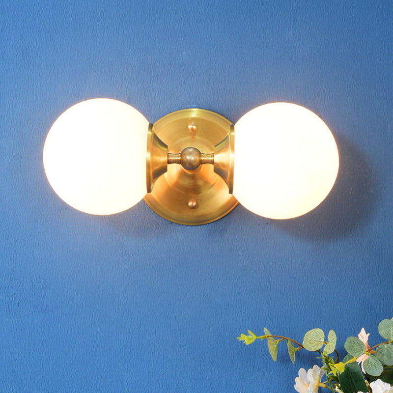 Avtoit | Spherical Wall Lamp Contemporary Milk Glass 2 Heads Wall Mounted Light in Brass