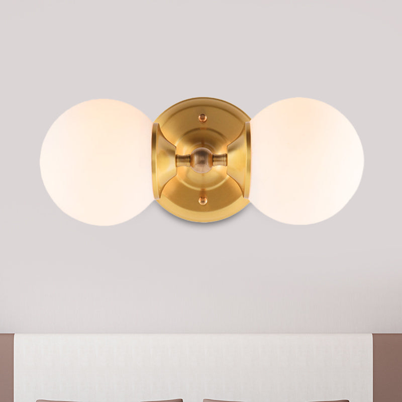 Avtoit | Spherical Wall Lamp Contemporary Milk Glass 2 Heads Wall Mounted Light in Brass
