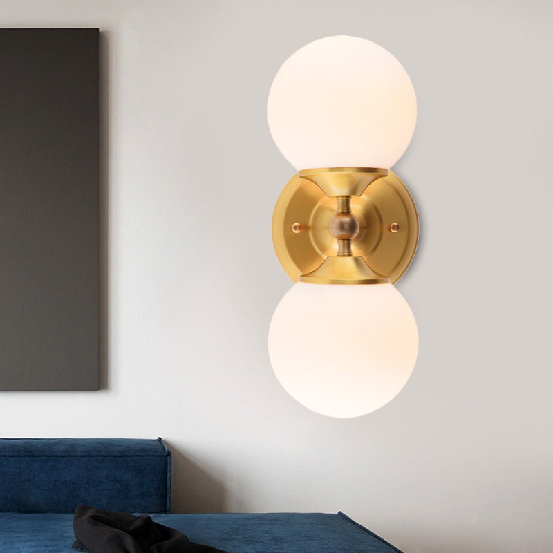 Avtoit | Spherical Wall Lamp Contemporary Milk Glass 2 Heads Wall Mounted Light in Brass
