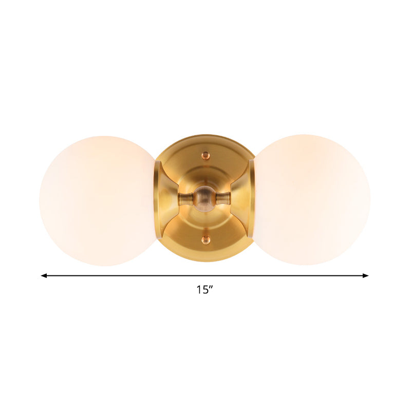 Avtoit | Spherical Wall Lamp Contemporary Milk Glass 2 Heads Wall Mounted Light in Brass