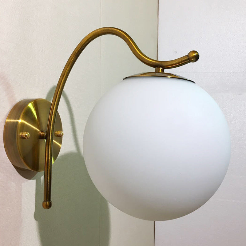 Avtoit | Ball Wall Lamp Modern White Glass 1 Head Gold Wall Light with Metal Curved Arm