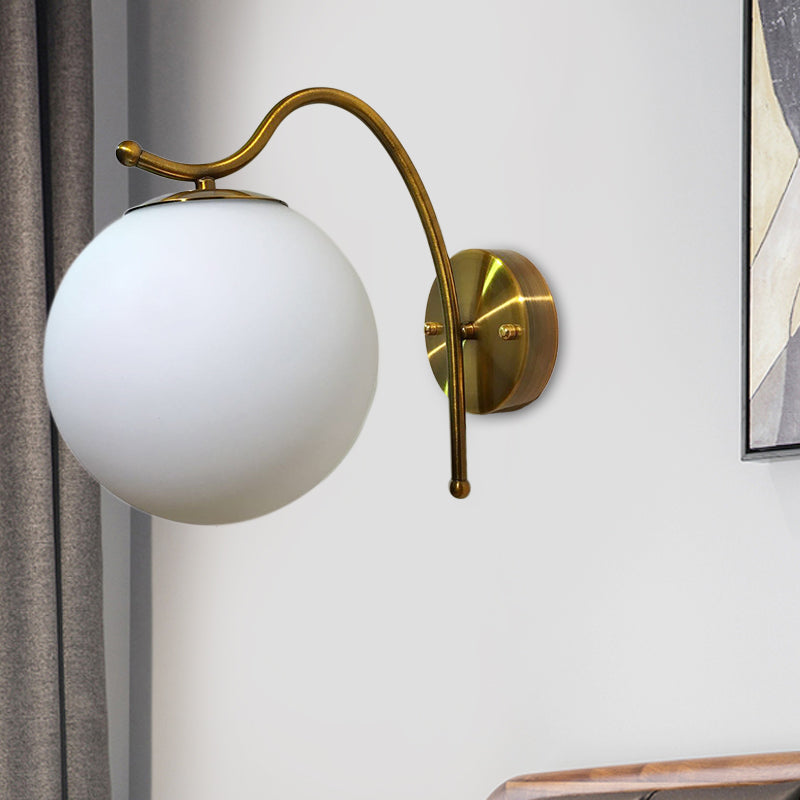 Avtoit | Ball Wall Lamp Modern White Glass 1 Head Gold Wall Light with Metal Curved Arm