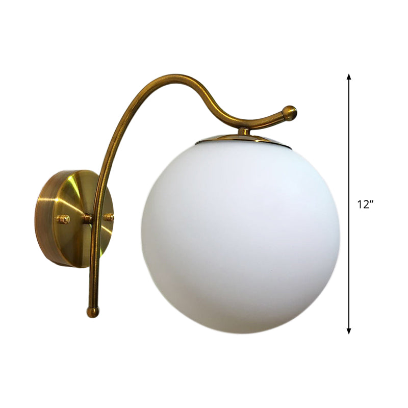 Avtoit | Ball Wall Lamp Modern White Glass 1 Head Gold Wall Light with Metal Curved Arm