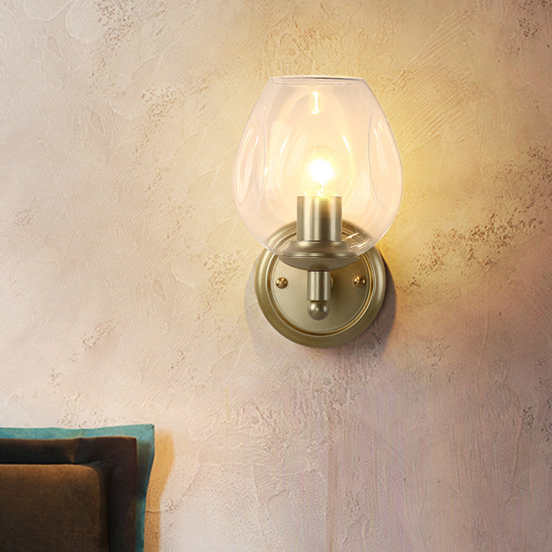 Avtoit | Contemporary wall lamp with clear, curved glass, 1 head, wall mounting, in gold