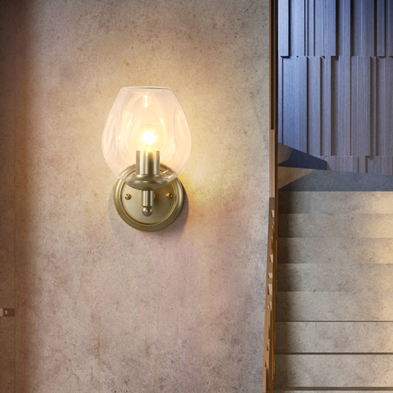 Avtoit | Contemporary wall lamp with clear, curved glass, 1 head, wall mounting, in gold