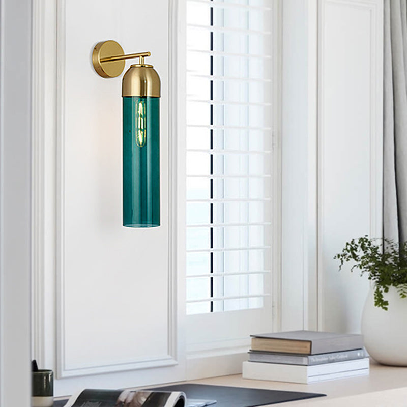Avtoit | Modernist Tubular Wall Light Cream/Green Glass 1 Head Living Room Wall Lighting with Metal Arm