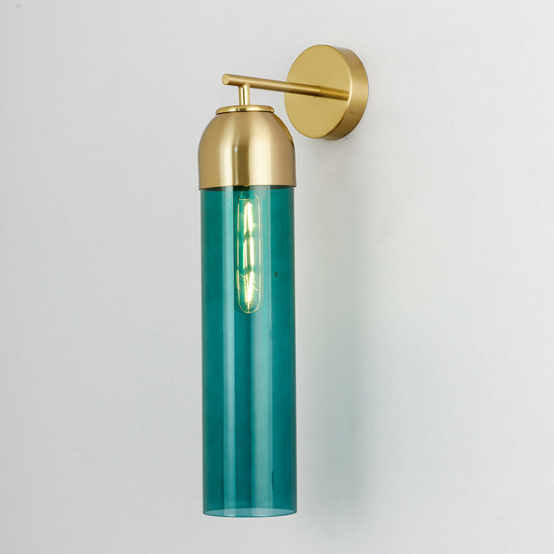 Avtoit | Modernist Tubular Wall Light Cream/Green Glass 1 Head Living Room Wall Lighting with Metal Arm