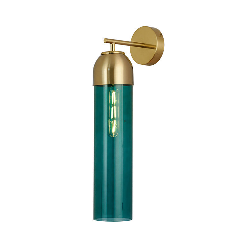 Avtoit | Modernist Tubular Wall Light Cream/Green Glass 1 Head Living Room Wall Lighting with Metal Arm
