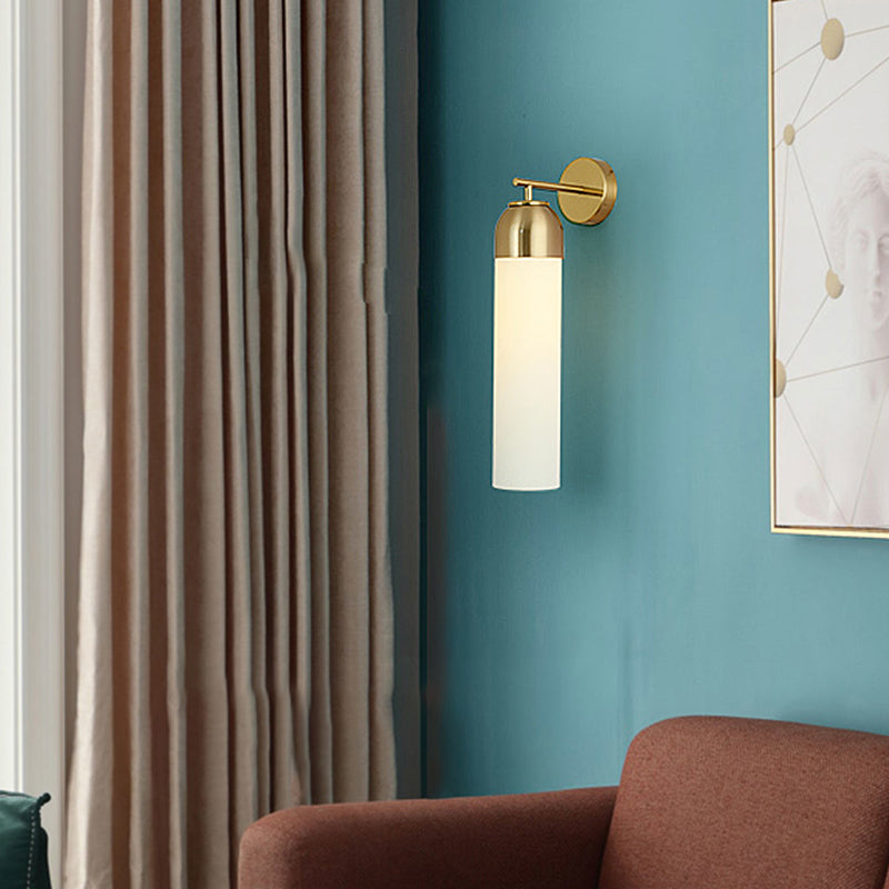 Avtoit | Modernist Tubular Wall Light Cream/Green Glass 1 Head Living Room Wall Lighting with Metal Arm