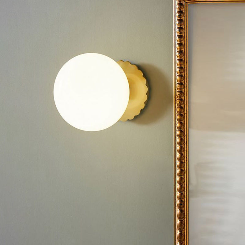 Avtoit | 1 Light Living Room Wall Lamp Minimalist Gold Wall Lamp with Orb Milk Glass Shade