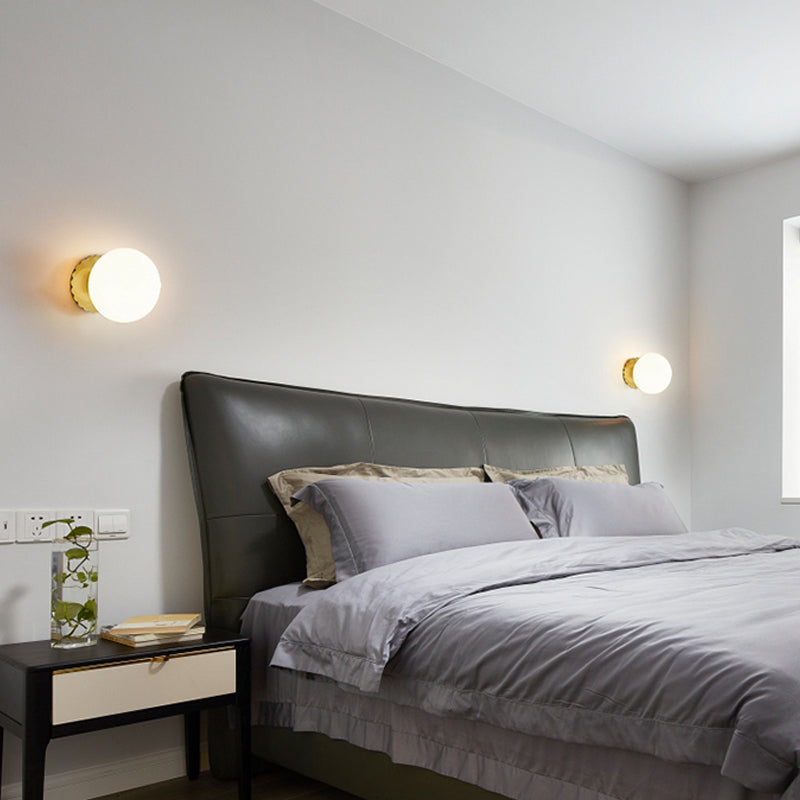Avtoit | 1 Light Living Room Wall Lamp Minimalist Gold Wall Lamp with Orb Milk Glass Shade