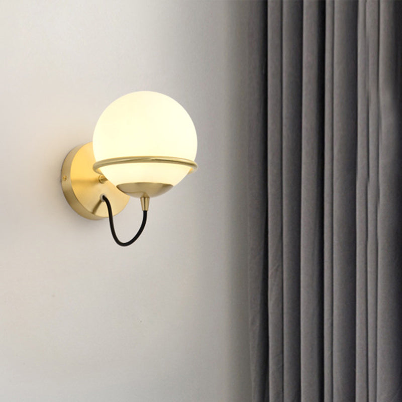 Avtoit | 1 head nightstand wall lamp modern brass wall lighting with global white glass shade