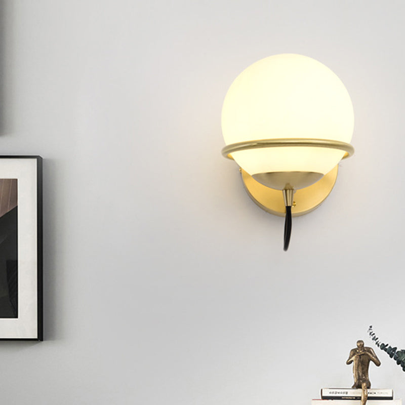 Avtoit | 1 head nightstand wall lamp modern brass wall lighting with global white glass shade