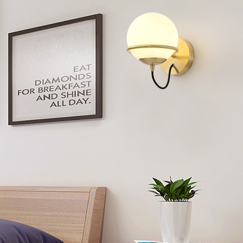 Avtoit | 1 head nightstand wall lamp modern brass wall lighting with global white glass shade