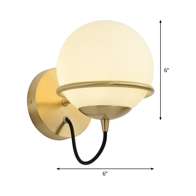 Avtoit | 1 head nightstand wall lamp modern brass wall lighting with global white glass shade