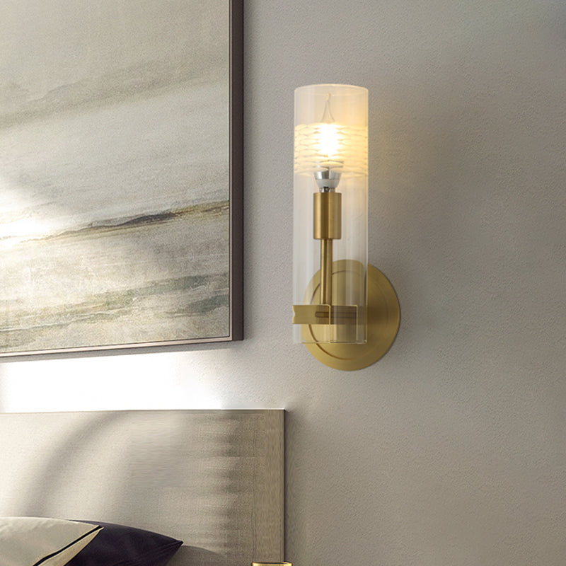 Avtoit | Modernism 1 Head Wall Light Brass Cylindrical Wall Mount Lighting with Clear Glass Shade