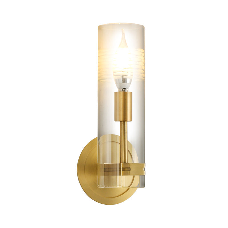 Avtoit | Modernism 1 Head Wall Light Brass Cylindrical Wall Mount Lighting with Clear Glass Shade