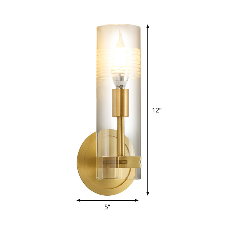 Avtoit | Modernism 1 Head Wall Light Brass Cylindrical Wall Mount Lighting with Clear Glass Shade