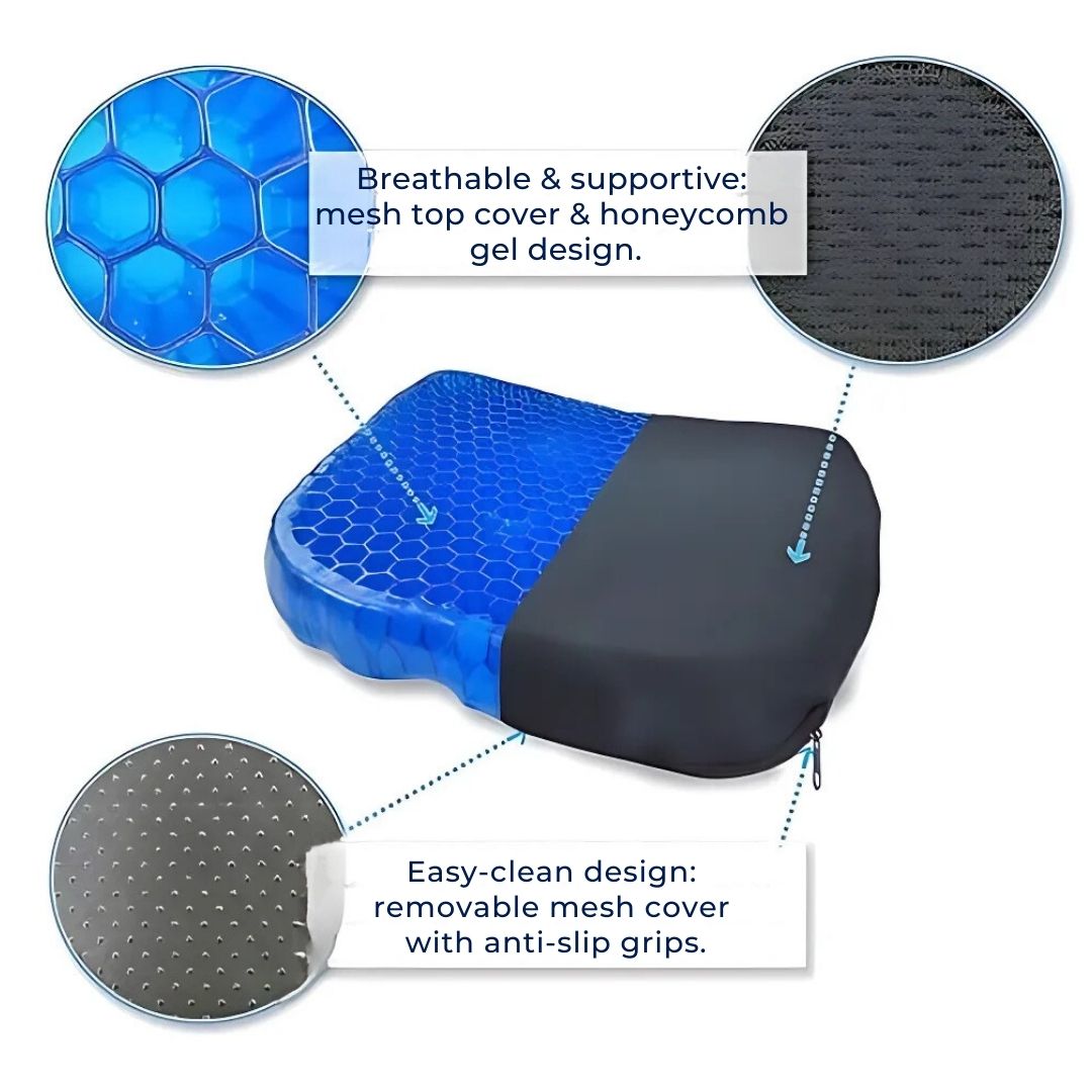 Avtoit | Orthopedic Gel Seat Cushion | Pressure Relief, Tailbone Support & Lower Back Comfort for Office Chair, Car & Wheelchair Use