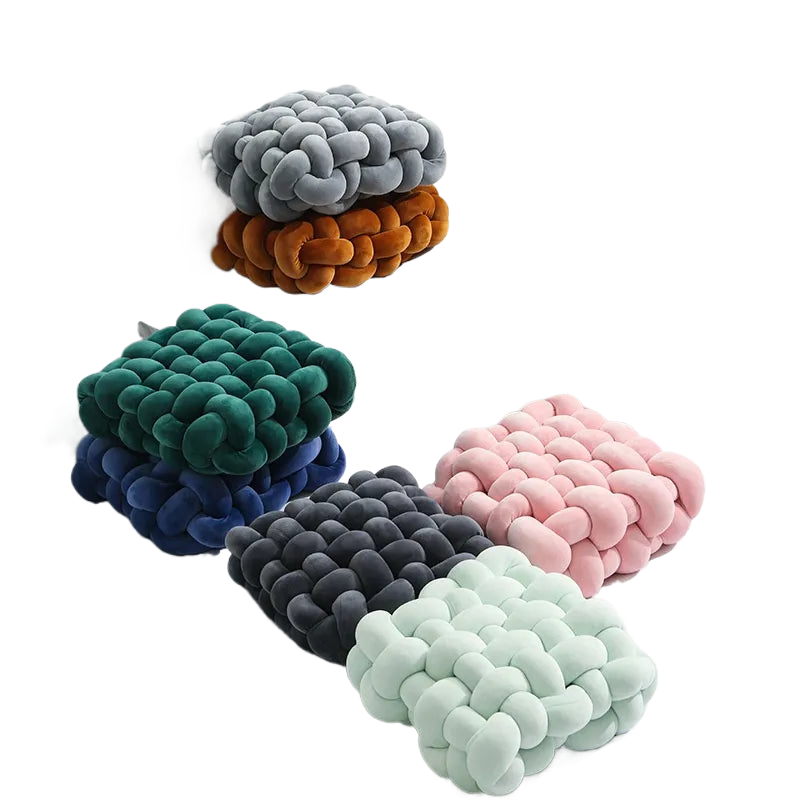 Avtoit | Living Room Soft Plush Knot Pillow Sofa Pillow Solid Color Square Handwoven Home Throw Pillow Square Woven Seat Cushion Pillow