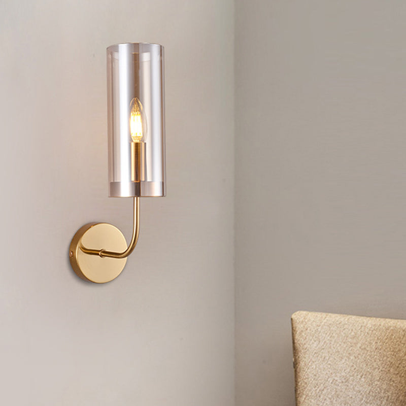 Avtoit | Contemporary Tube Wall Lamp Cognac/Light Blue Glass 1 Head Living Room Wall Mounted Light