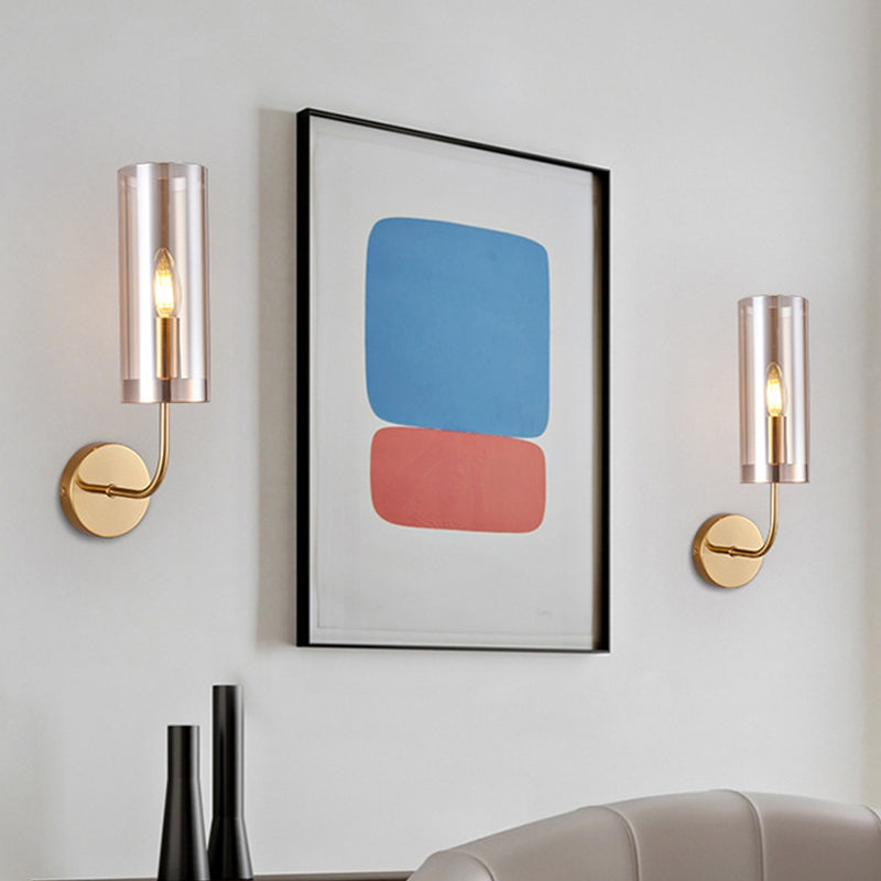 Avtoit | Contemporary Tube Wall Lamp Cognac/Light Blue Glass 1 Head Living Room Wall Mounted Light