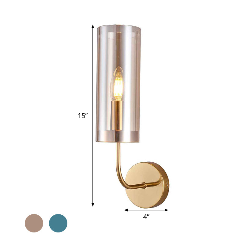 Avtoit | Contemporary Tube Wall Lamp Cognac/Light Blue Glass 1 Head Living Room Wall Mounted Light